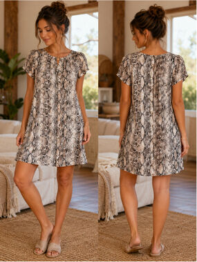Women's Coin 1804 Snake Print Tunic dress Size L Beige Black